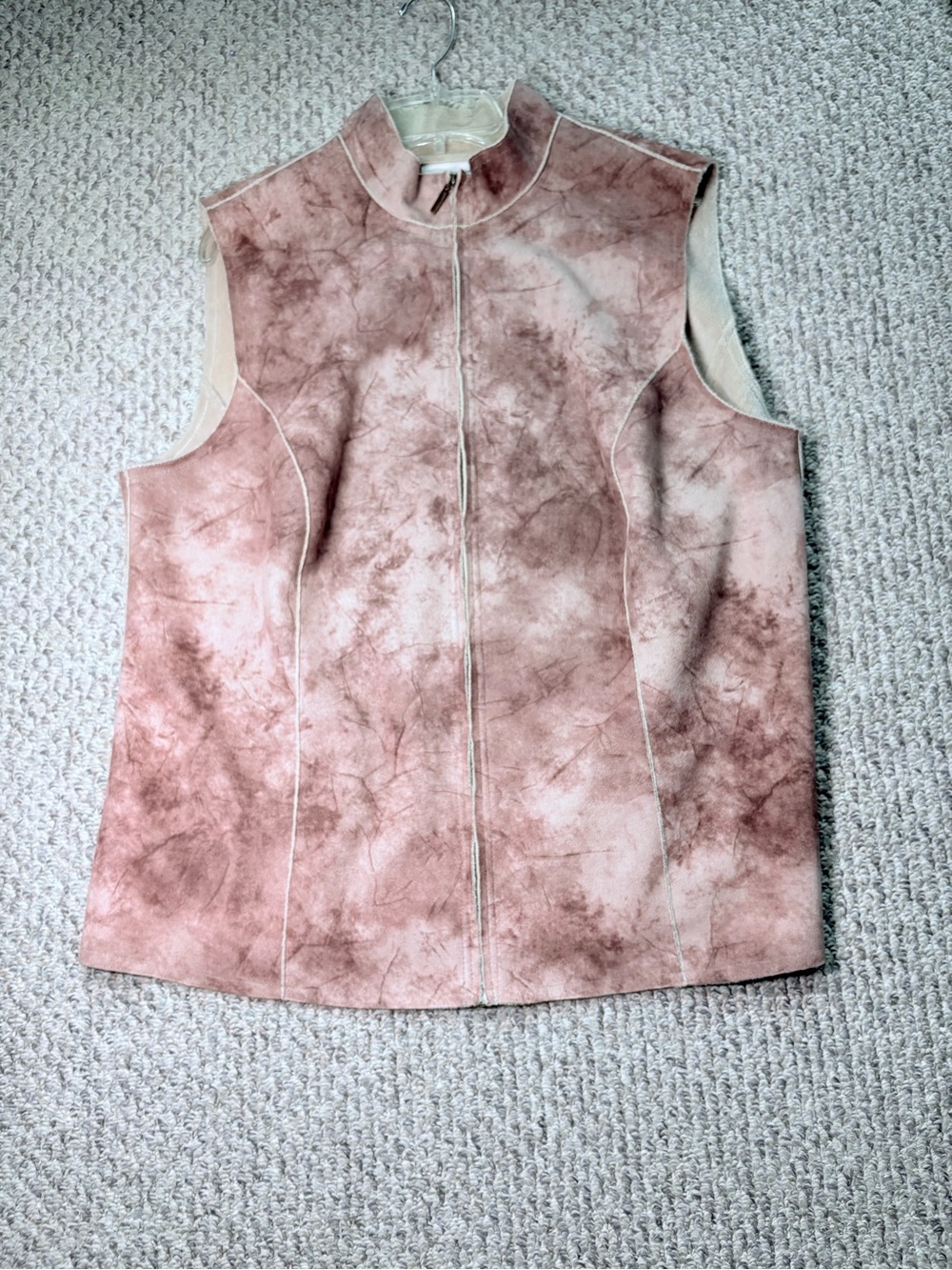 Alfred Dunner Pink Tie-Dye Suede-Look Sleeveless Mock Neck Top Vest Soft 16W